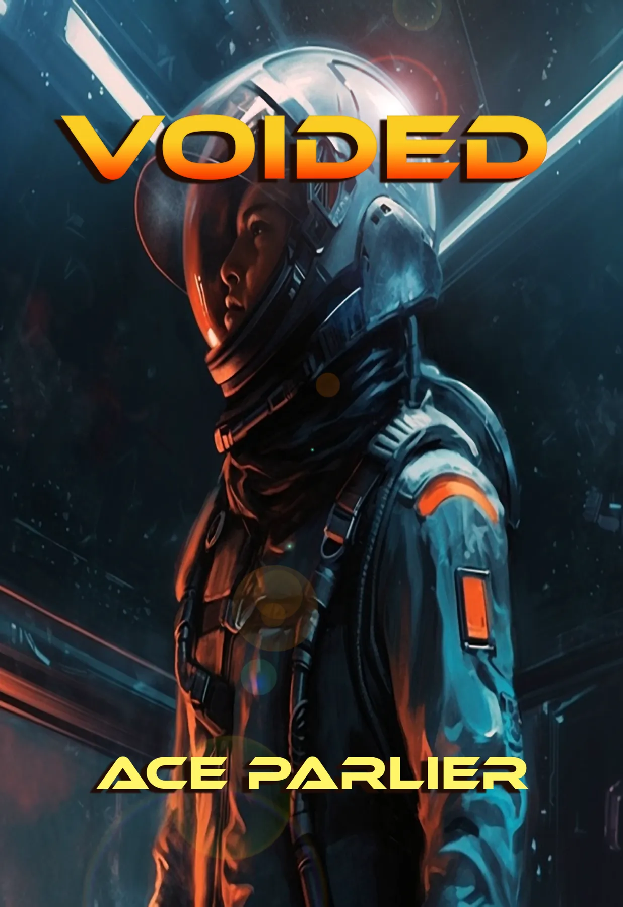 Cover of Voided by Ace Parlier: an astronaut in an orange and teal flight suit